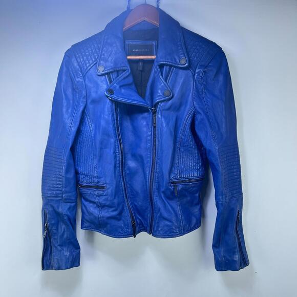 BCBGMaxAzria Jackets & Blazers - BCBG Max Azria Leather Jacket Blue Women's Large
